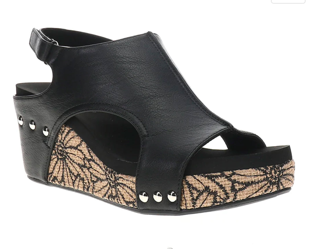 Corky’s Black Floral Wrap Carley Wedge