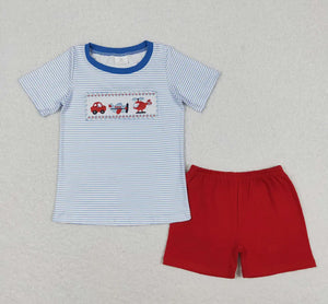 Boy's Striped Transportation Shorts Set