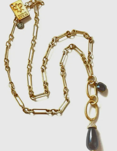 Antique Gold Link Teardrop Necklace