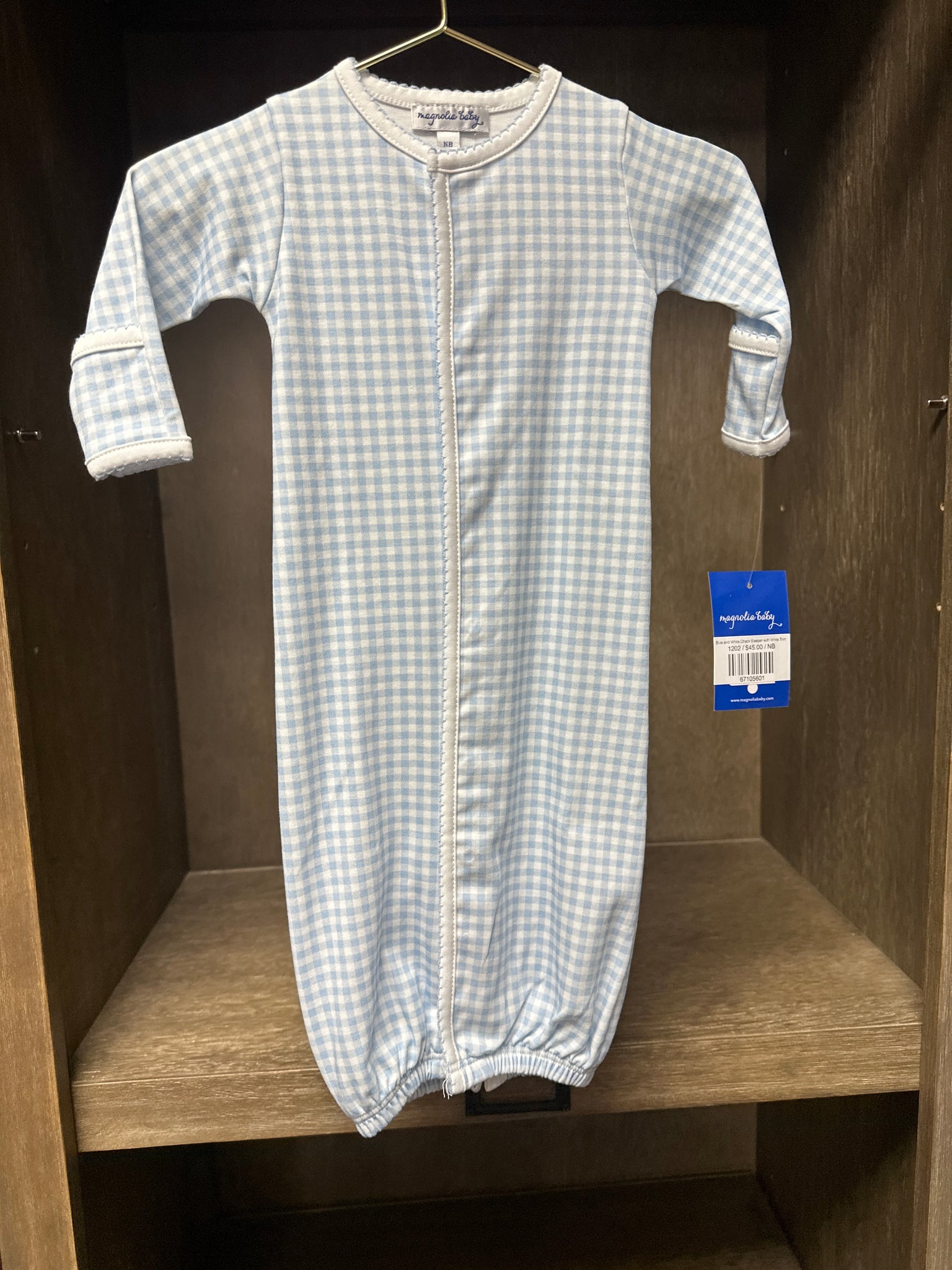 Blue and White Check Sleeper with White Trim