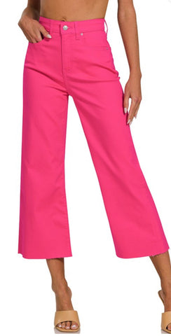 Zenana Flare Cropped Color Denim Pants 2 colore (S-XL)