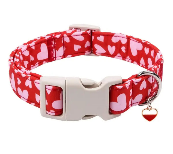 Red Dog Collar with Pink Hearts