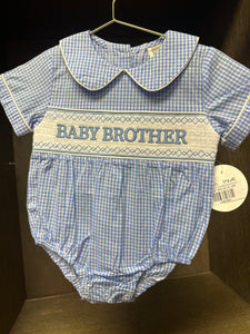 Blue and White Checked Baby Brother Smocked Bubble