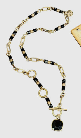 Black and Gold Toggle Front Necklace with Pendant