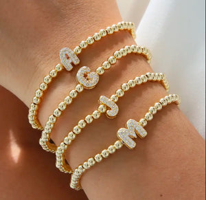 Gold and Rhinestone Stretch Initial Bracelet