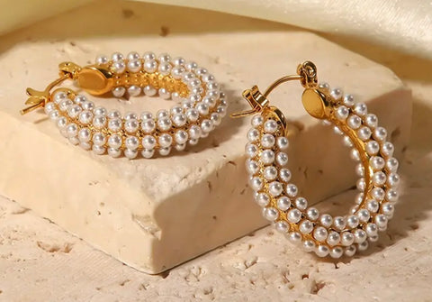 Gold Hoops Embelishedwith Pearls