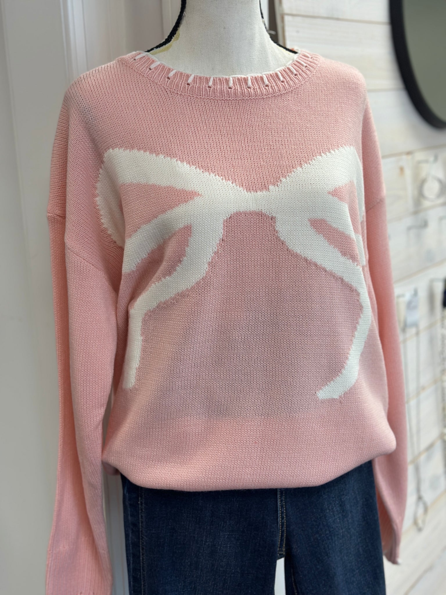 Pink and white coquette sweater