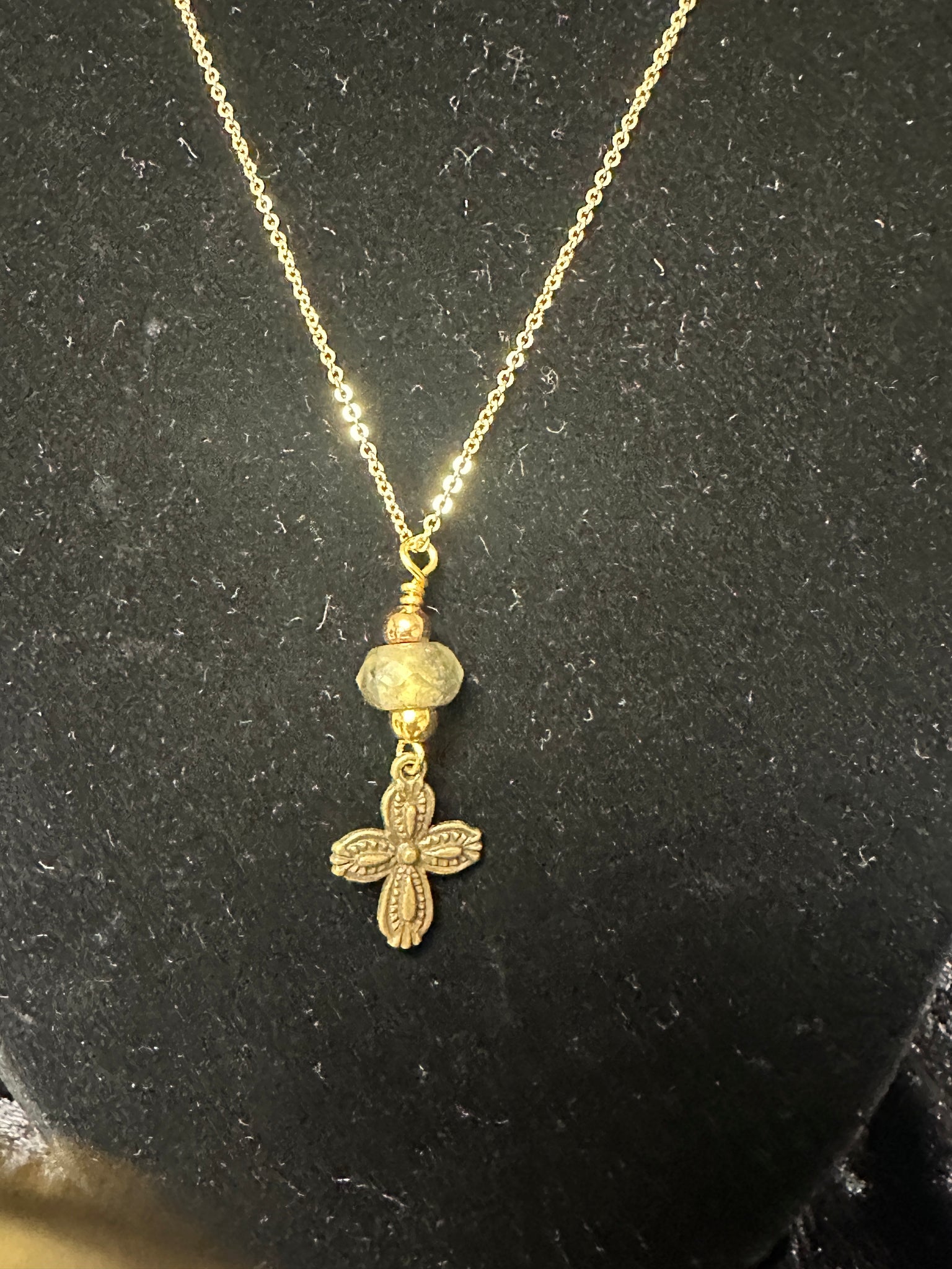 10" Gold Chain with Detailed Vintage Cross Charm