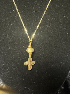 10" Gold Chain with Detailed Vintage Cross Charm