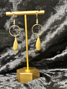 Gold Circle Earrings with Drop Oval Nugget