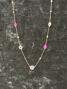 Girl's 10" Pink Crystal Beaded Necklace with Pink Bead Flowers