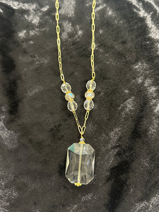 18" Gold Link Chain with Clear Stone Pendants