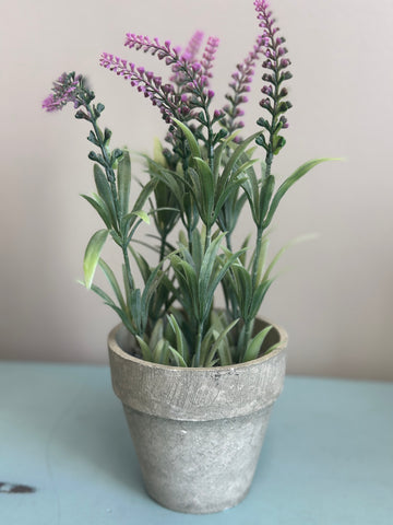 Vintage Vase with Artificial Light Purple Lavender Plant