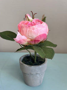 Small Dark PInk Potted Artificial Rose