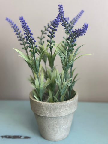 Vintage Vase with Artificial Purple Lavender Plant