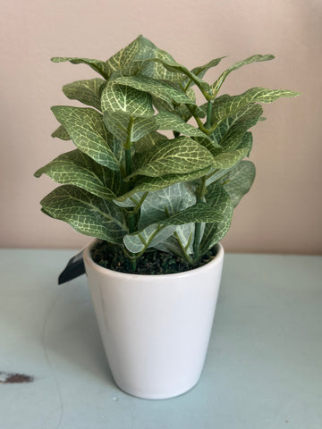 Small White Pot with Artificial Greenery