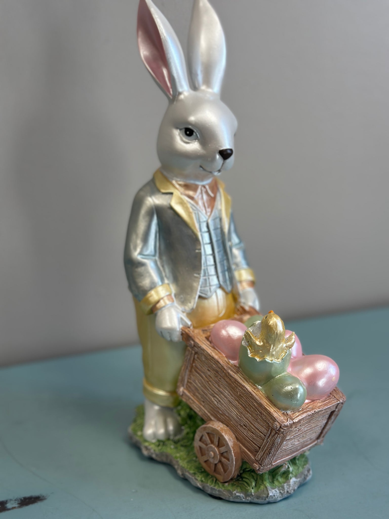 Pastel Easter Rabbit Bunny with Cart Full of Easter Eggs