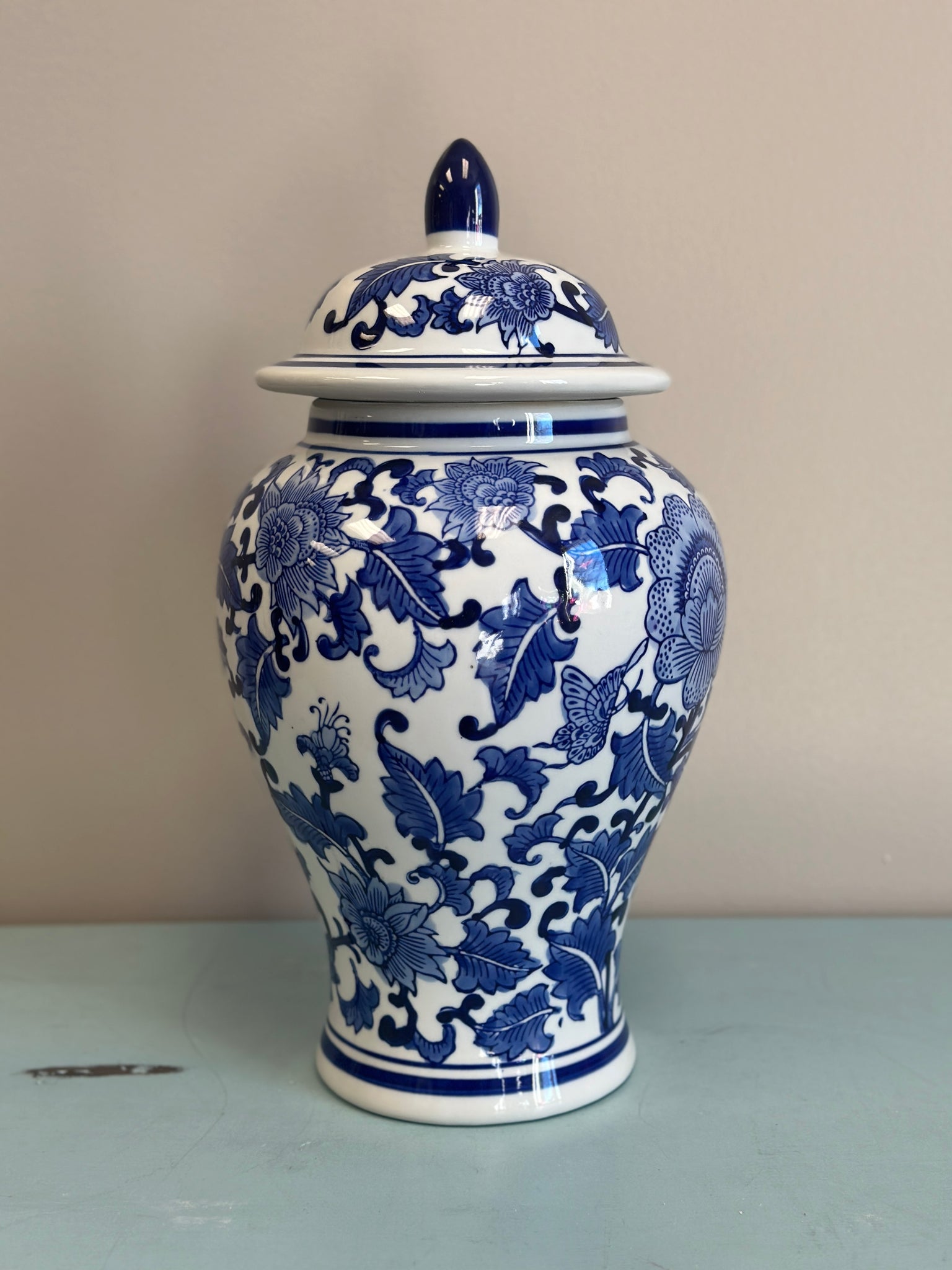 Large Blue and White Ginger Jar