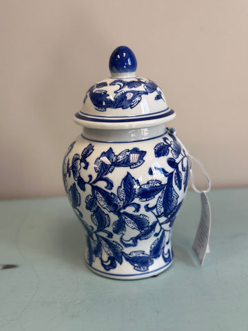 Small Blue and White Urn Vase with Lid