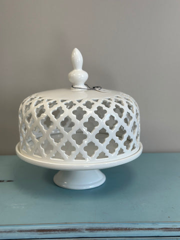 White Porcelain Cake Plate with Decorative Top