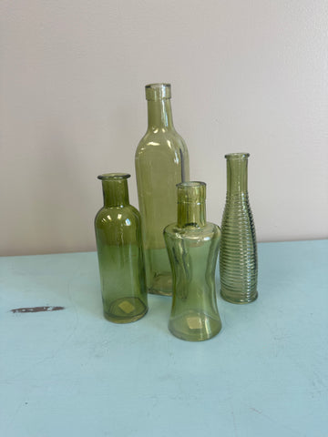 Small Green Assorted Decorative Glass Bottles