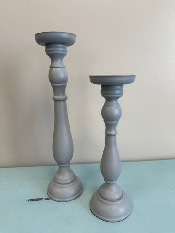 Grey Wood Pillar Candle Stick Holders