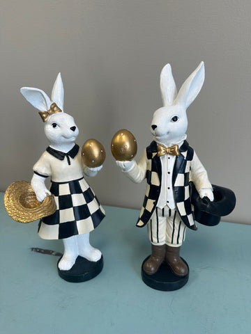 Gold Dapper Whimsical Black and White Check Rabbit Bunny (2 Styles)