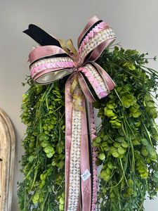 Large Pink and Black Heart Themed Wreath Bow