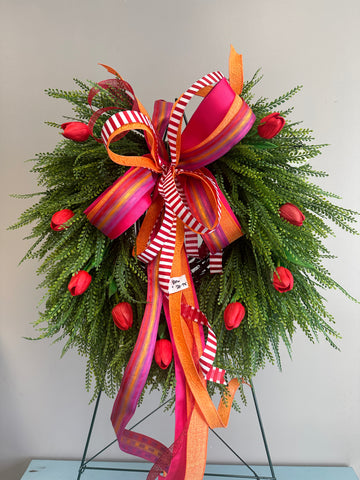 Large Beaded Grass Wreath with Tulips