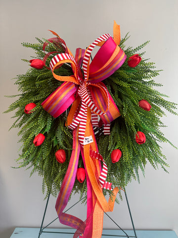 Large Coral and PInk Wreath Bow