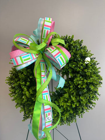 Large Green and PInk Spring Door Wreath Bow