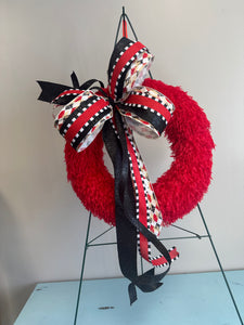 Large Red and Black Harlequin Valentine Door Wreath Bow