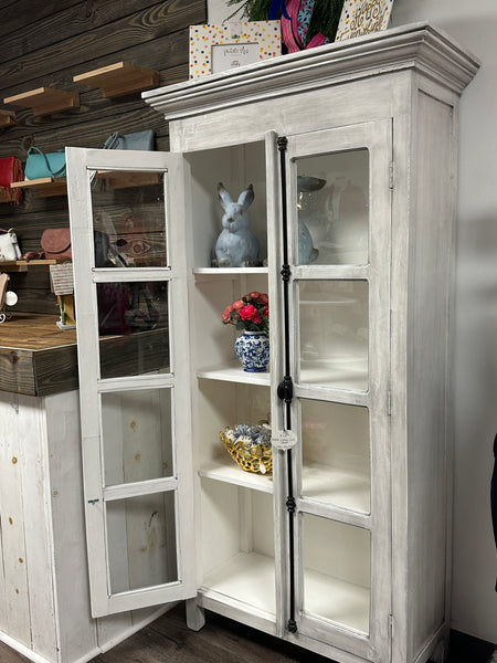 Double Glass Door Farmhouse Curio Display Cabinet