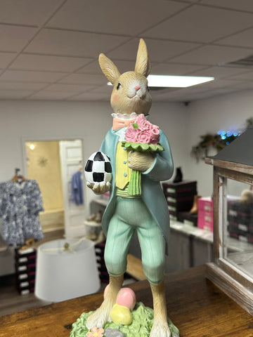 Pastel Dapper Bunny Rabbit Holding Bouquet