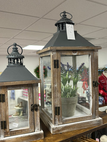 Distressed Wood Lanterns with Black Tops (2 Sizes)