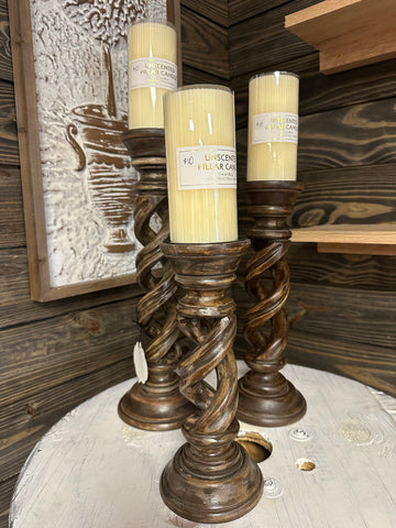 Chunky Wood Decorative Pillar Candle Holder Set of 3