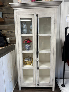 Double Glass Door Farmhouse Curio Display Cabinet