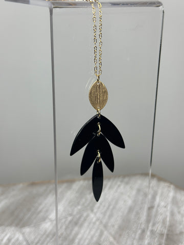 Black Leaf Acrylic Pendent Necklace