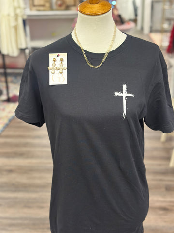 Short Sleeve Black Tee with Cross (Small-XL)