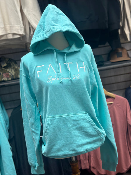 Aqua "FAITH Ephesians 2:8" Hoodie (Small-3X)