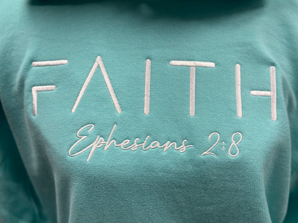 Aqua "FAITH Ephesians 2:8" Hoodie (Small-3X)