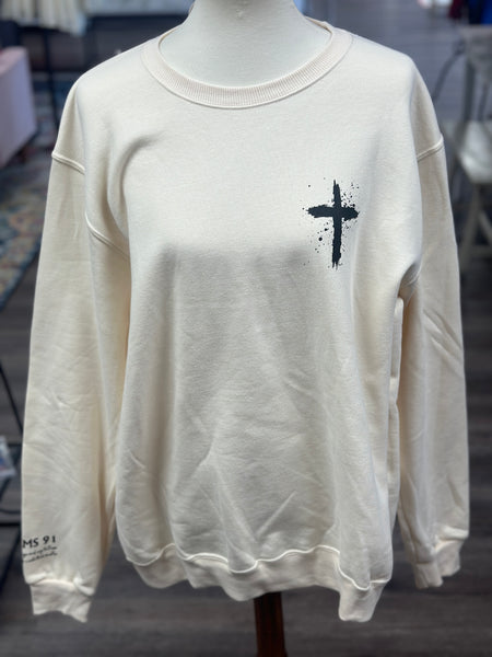 Cream "Psalms 91" Crewneck Sweatshirt (Small-XL)