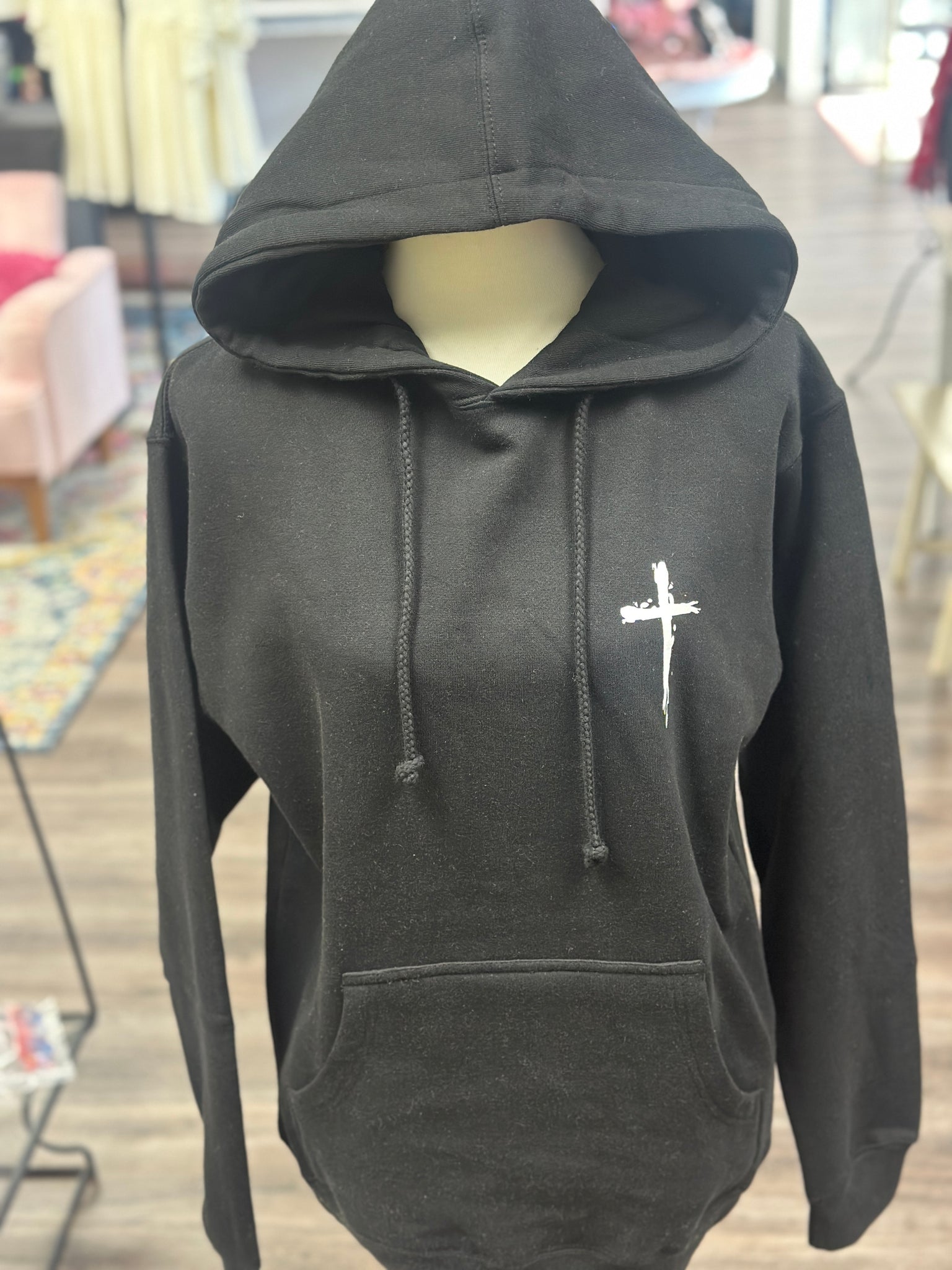 Black Hoodie with White Cross (Small-3x)