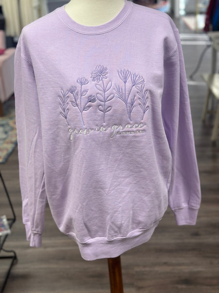 Grow In Grace Crewneck Sweatshirts (Red, Grey or Purple S-2X)