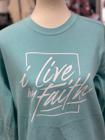 Aqua "Live by Faith" Crewneck Sweatshirt (Small-2X)