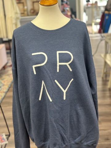 Blue "Pray" Crewneck Sweatshirt (Small-2X)