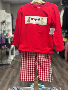 Smocked Dog Valentine Pant Set