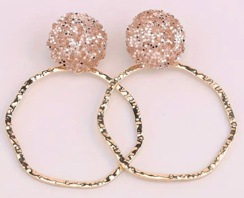 Round Gold Metal Crystal Drop Earrings