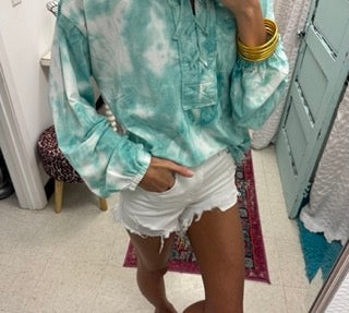 Sprint to the Mint Tie Dye Lace Up Top