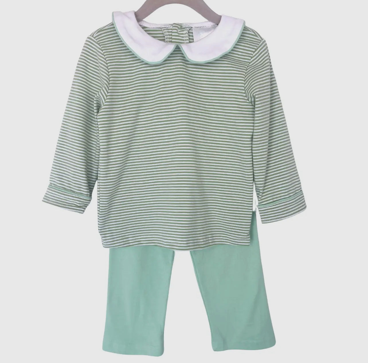 Boy's Green and White Striped Pant Set